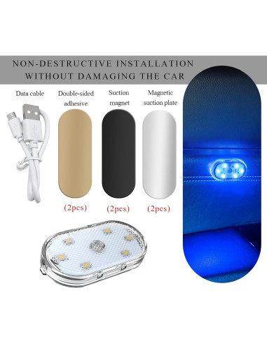 2 Luces LED Inalámbricas Wevdn para Automóvil Interior Azul