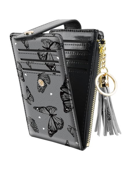 Billetera Bifold delgada Simikol con bloqueo RFID Mariposas Negras