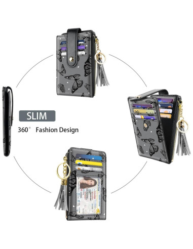 Billetera Bifold delgada Simikol con bloqueo RFID Mariposas Negras