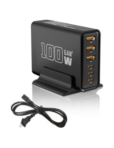 Cargador Rápido USB MaxLax 100W GaN 6 Puertos Negro