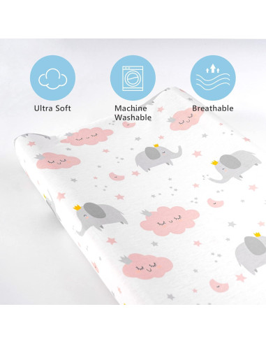 Juego de Fundas para Cambiador TILLYOU 2 Piezas Rosa Elefante Nube
