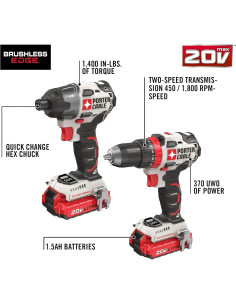 Kit Taladro y Destornillador Inalámbrico Porter Cable 20V 2