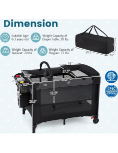 Cuna 5-en-1 BABY JOY Pack and Play con Dosel y Cambiador 2