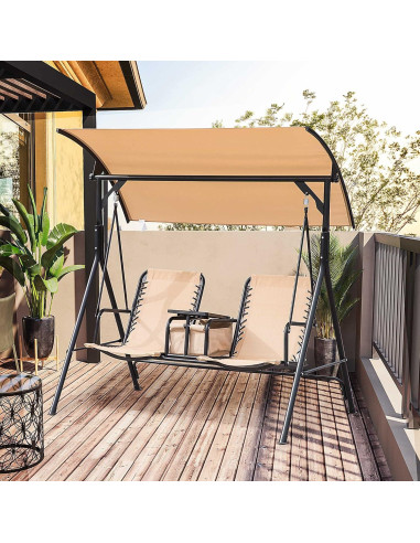 Columpio de Patio Outsunny para 2 Personas con Toldo Ajustable