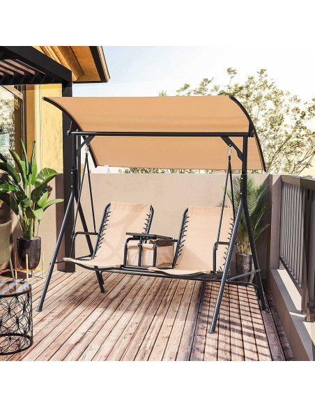 Columpio de Patio Outsunny para 2 Personas con Toldo Ajustable