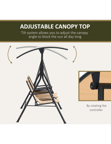 Columpio de Patio Outsunny para 2 Personas con Toldo Ajustable