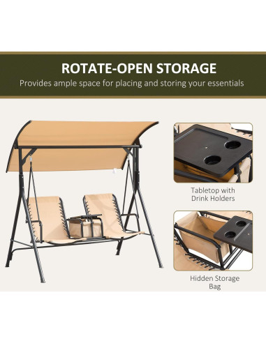 Columpio de Patio Outsunny para 2 Personas con Toldo Ajustable