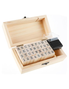 Conjunto de 36 Sellos de Madera Alfanuméricos para Manualidades
