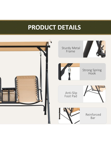 Columpio de Patio Outsunny para 2 Personas con Toldo Ajustable