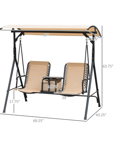 Columpio de Patio Outsunny para 2 Personas con Toldo Ajustable
