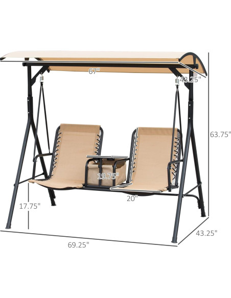 Columpio de Patio Outsunny para 2 Personas con Toldo Ajustable