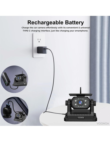 Cámara de Respaldo Inalámbrica VOONOA 1080P Solar 7" Negra
