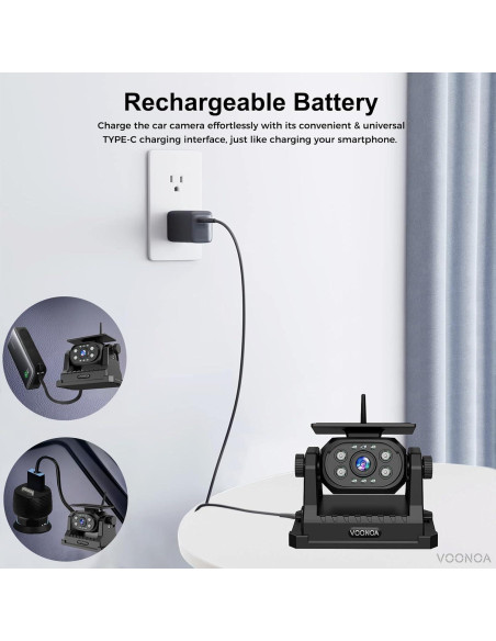 Cámara de Respaldo Inalámbrica VOONOA 1080P Solar 7" Negra