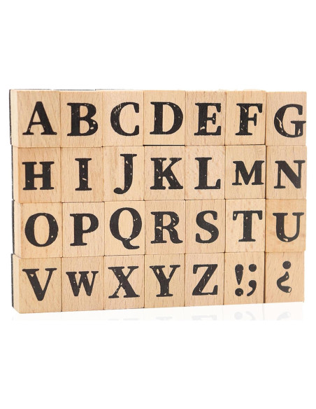 Juego de Sellos de Alfabeto de Madera ORNAROVI 28 Piezas Juego de Sellos de Alfabeto de Madera ORNAROVI 28 Piezas