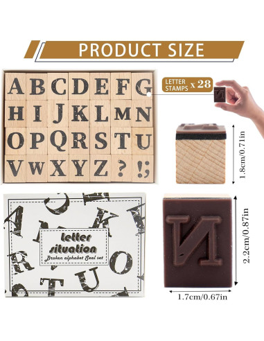 Juego de Sellos de Alfabeto de Madera ORNAROVI 28 Piezas