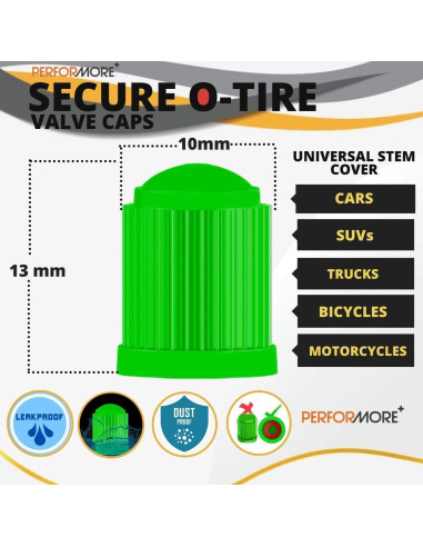 Tapas de Válvula de Neumático Performore 30 Pcs Verde Universal