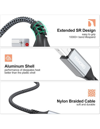 Cable de Impresora USB 1.83m FEMORO A a B 2.0 Alta Velocidad