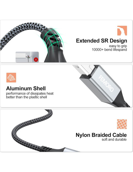 Cable de Impresora USB 1.83m FEMORO A a B 2.0 Alta Velocidad