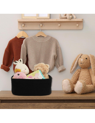 Cestas de Almacenamiento Tejidas XUANGUO 3 Piezas 30x20x12 cm Negro