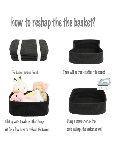 Cestas de Almacenamiento Tejidas XUANGUO 3 Piezas 30x20x12 cm Negro