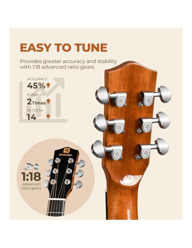 Guitarra Acústica Eléctrica Vangoa 36" Natural 3/4 para Niños