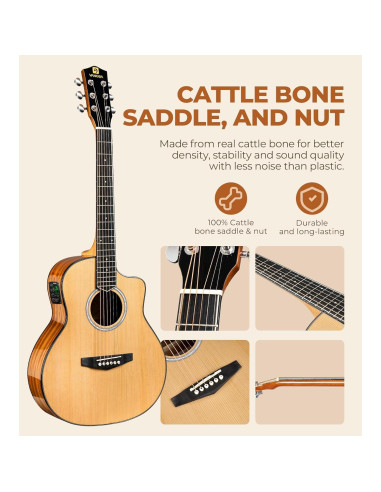 Guitarra Acústica Eléctrica Vangoa 36" Natural 3/4 para Niños