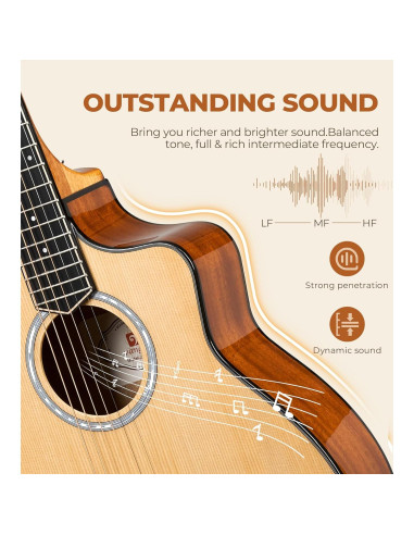 Guitarra Acústica Eléctrica Vangoa 36" Natural 3/4 para Niños