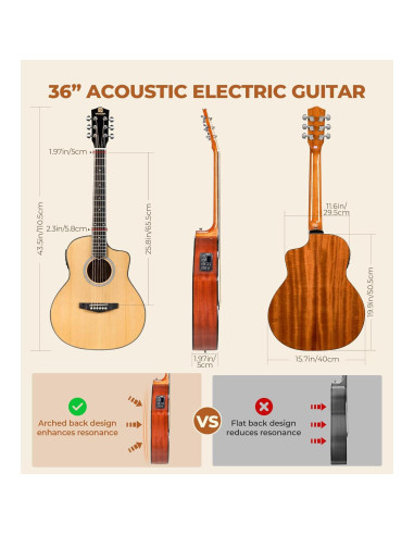 Guitarra Acústica Eléctrica Vangoa 36" Natural 3/4 para Niños