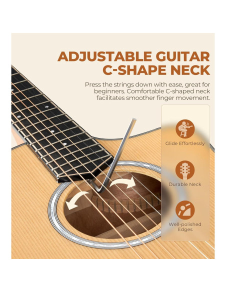 Guitarra Acústica Eléctrica Vangoa 36" Natural 3/4 para Niños