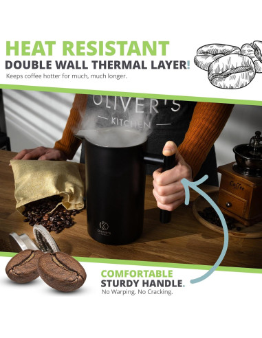 Cafetera Prensa Francesa Oliver's Kitchen 1L Doble Pared Negra