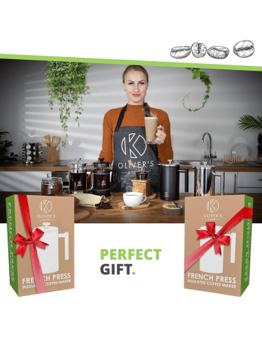 Cafetera Prensa Francesa Oliver's Kitchen 1L Doble Pared Negra