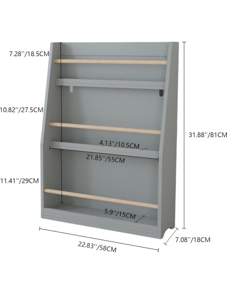 Estantería de Libros Montessori Genérico 3 Niveles Gris 58x18x80cm