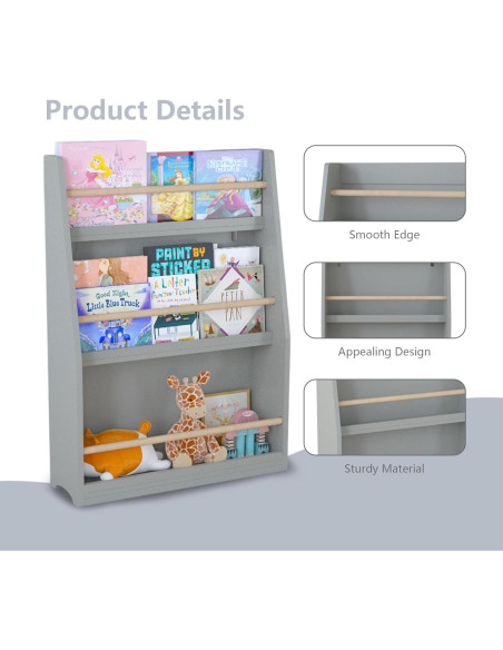 Estantería de Libros Montessori Genérico 3 Niveles Gris 58x18x80cm