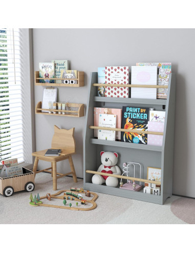 Estantería de Libros Montessori Genérico 3 Niveles Gris 58x18x80cm