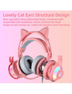Auriculares de juego con orejas de gato Xmenha rosa 50mm 2