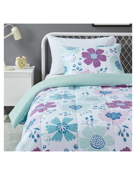 Juego de Edredón Individual Amazon Basics Floral Rosa Azulado