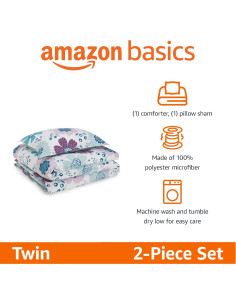 Juego de Edredón Individual Amazon Basics Floral Rosa Azulado 2