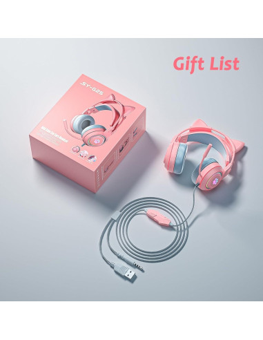 Auriculares de juego con orejas de gato Xmenha rosa 50mm