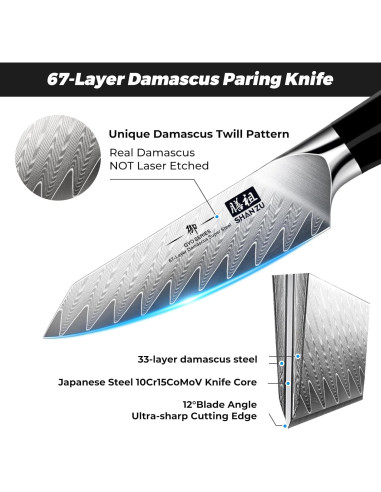 Cuchillo de Pelar SHAN ZU Damasco 9.4 cm Acero Alto Carbono