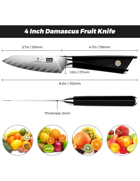 Cuchillo de Pelar SHAN ZU Damasco 9.4 cm Acero Alto Carbono