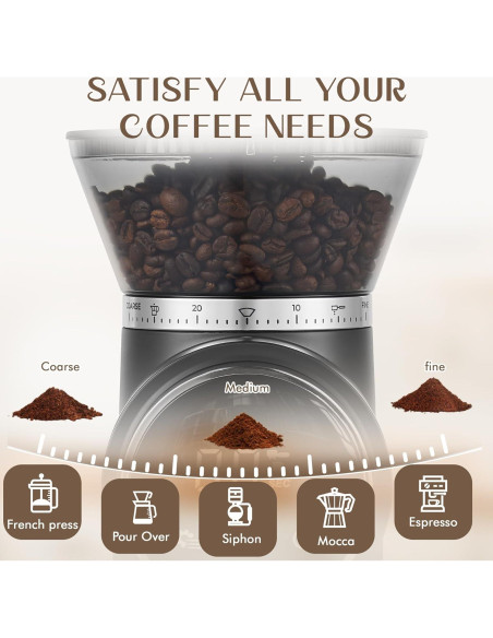 Molino de Café Eléctrico AYCHIRO Burr Cónico 30 Niveles 2-12 Tazas