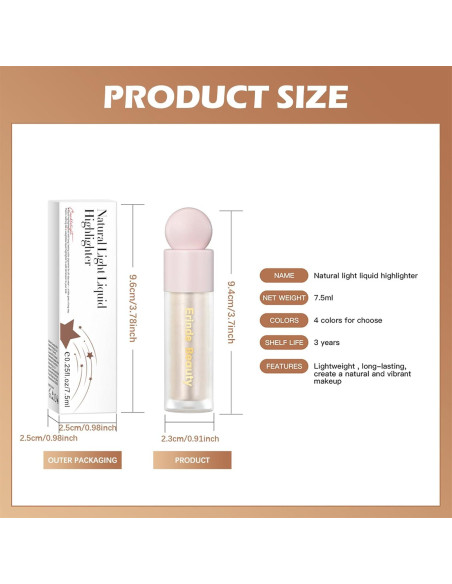 Iluminador Líquido Erinde 30g Luz de Luna - Brillo Natural