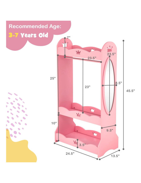 Armario de Almacenamiento Rosa Costzon con Espejo y Perchero