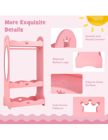 Armario de Almacenamiento Rosa Costzon con Espejo y Perchero