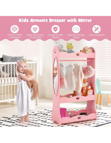 Armario de Almacenamiento Rosa Costzon con Espejo y Perchero