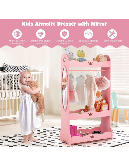 Armario de Almacenamiento Rosa Costzon con Espejo y Perchero