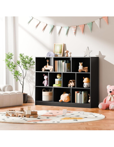 Estantería Abierta Negra Cozy Castle 3 Niveles 10 Cubos