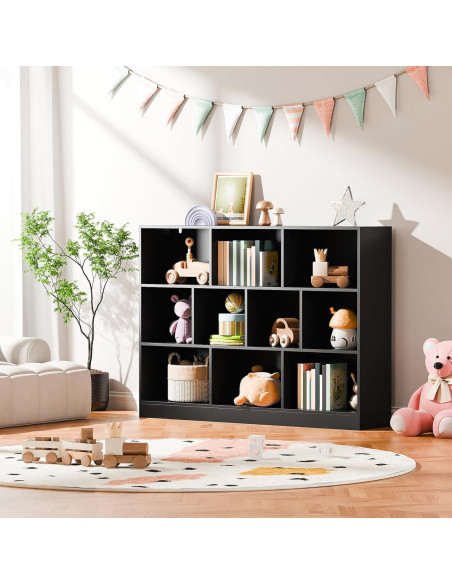 Estantería Abierta Negra Cozy Castle 3 Niveles 10 Cubos