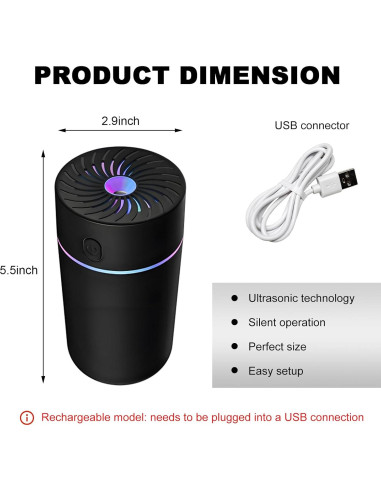 Difusor de Fragancia para Auto DXNQ 350ml USB Negro