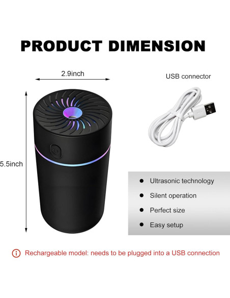 Difusor de Fragancia para Auto DXNQ 350ml USB Negro